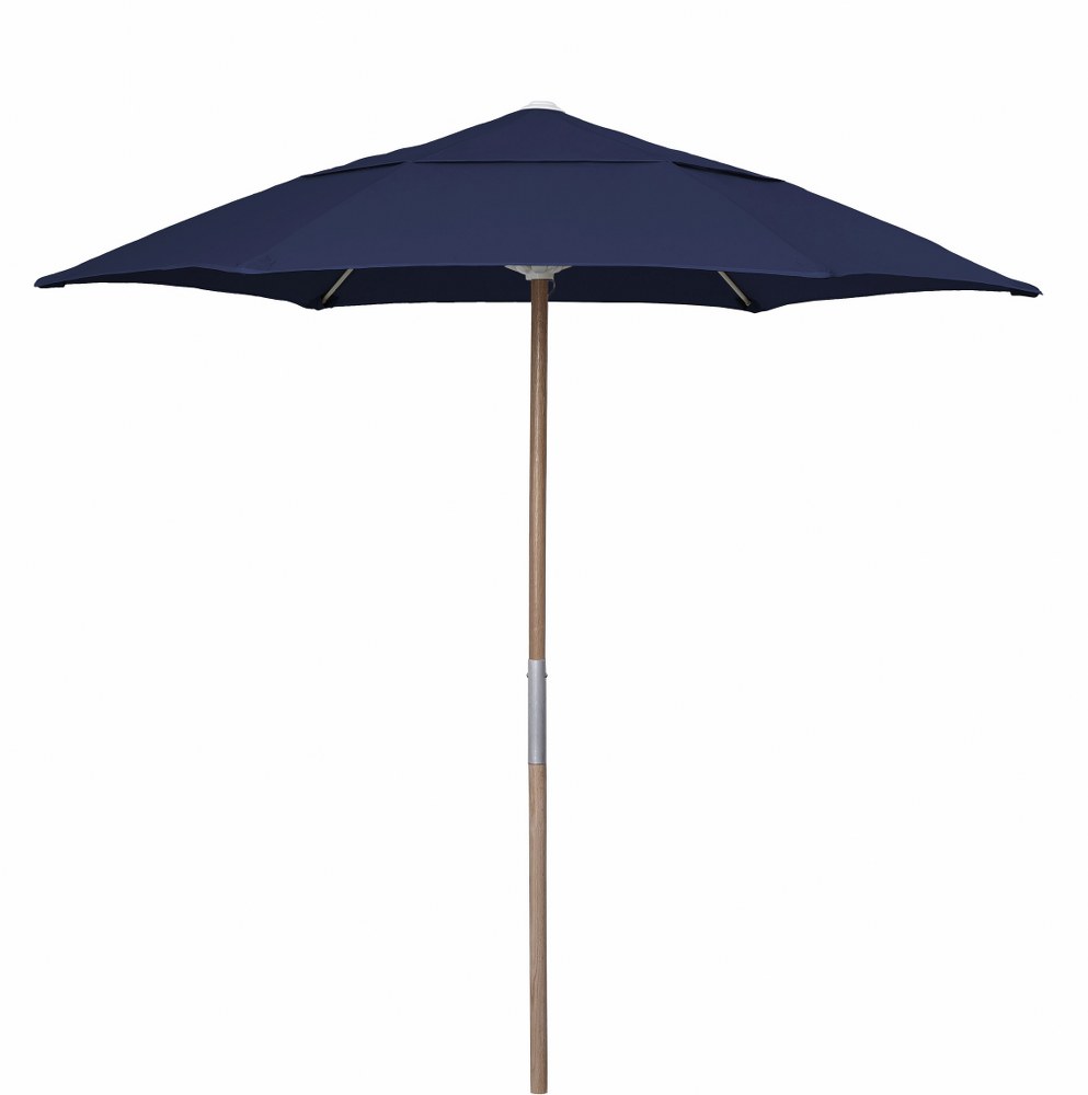 Fiberbuilt Umbrellas-7BPU-6R-WDO-SP-Beige-7.5 Foot Hexagon 6 Rib Push Up Beach Umbrella Beige Finish Natural Oak Finish Spun Poly Fabric